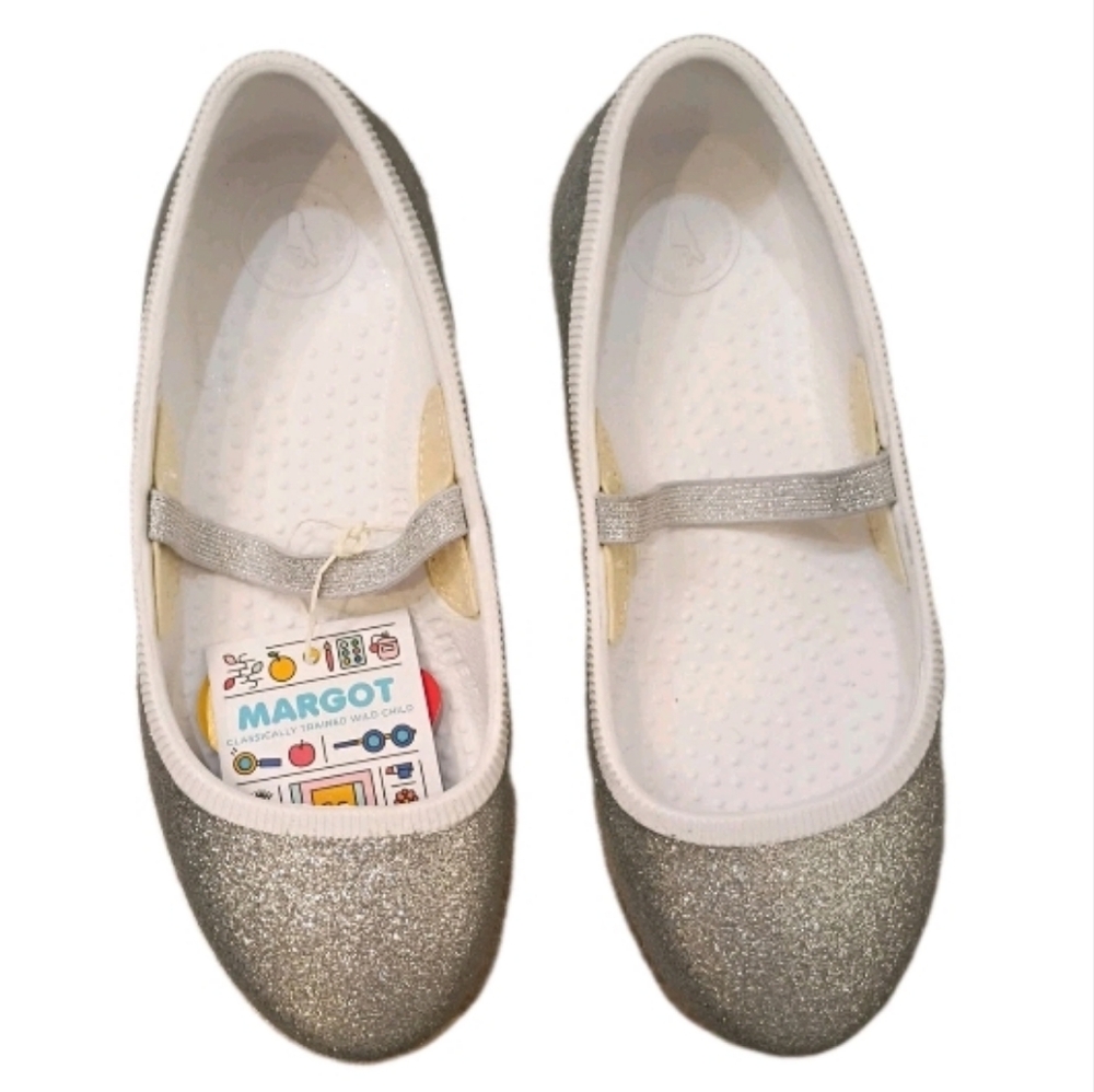 Native Shoes Kids Girls Marjorie Mary Jane Silver Glitter Flats Size Youth 1